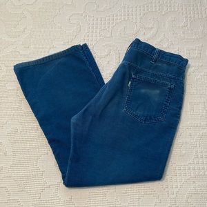Vintage 1970s Levi’s 646 Bell Bottom Blue Corduroy Pants 34x26 White Tab USA